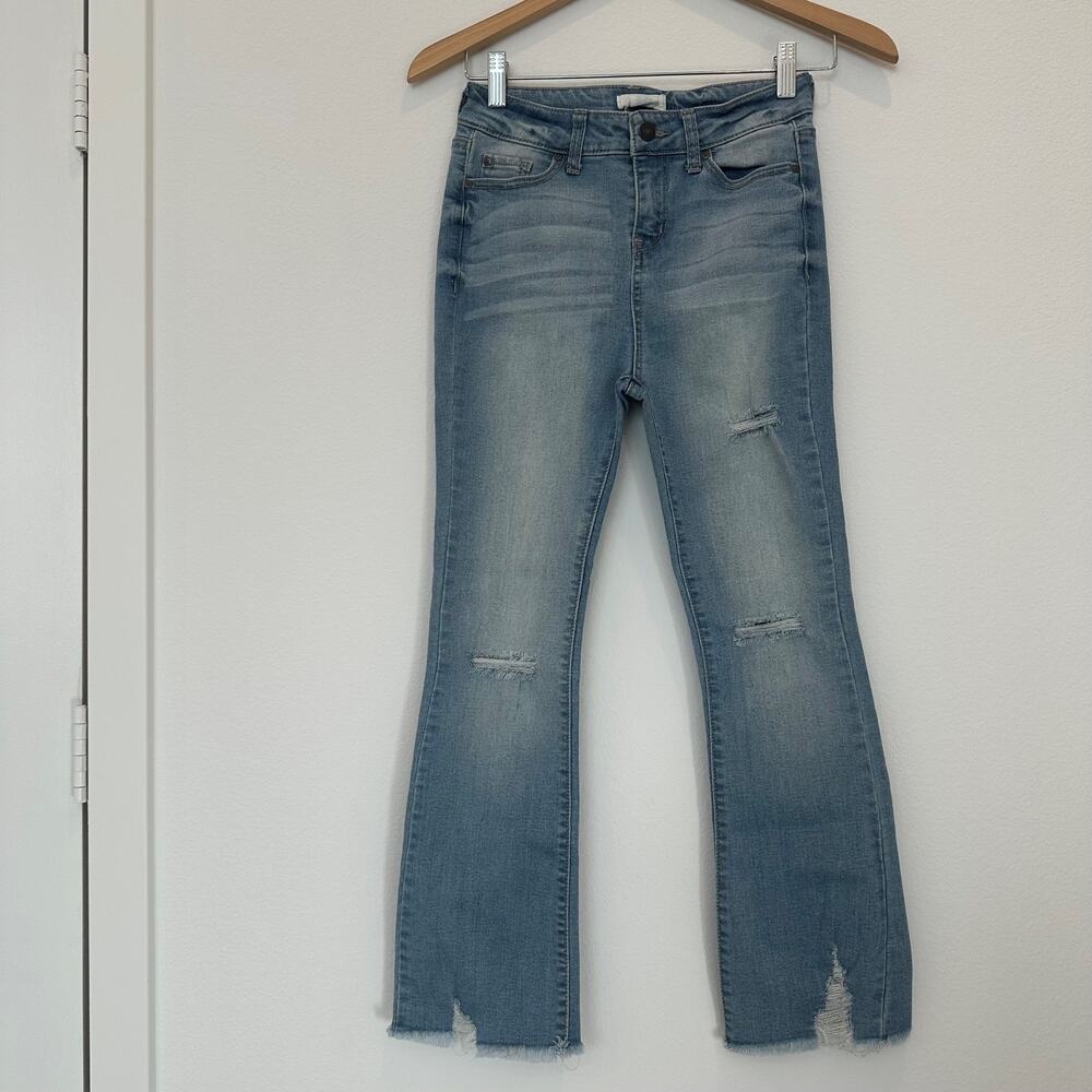 Sky & Sparrow mid rise light wash distressed faded boot cut jeans juniors size 3